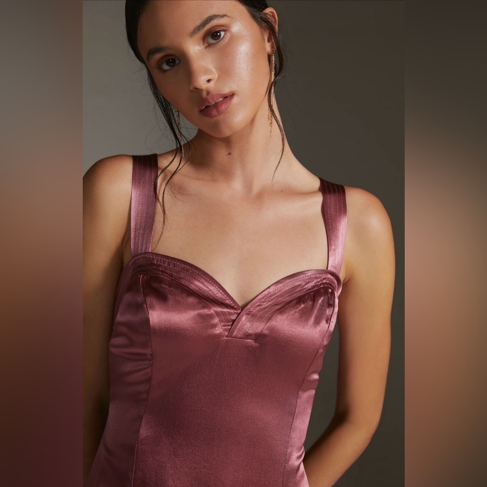 Anthropologie Cross Back Satin Midi Dress Size 10 NWT Pink Mauve $170 MSRP - Picture 3 of 11